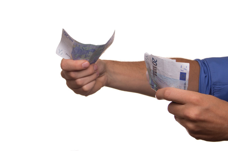 Una mano che sfoglia banconote da venti euro