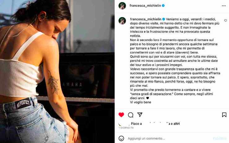 Francesca Michielin annulla tour come sta