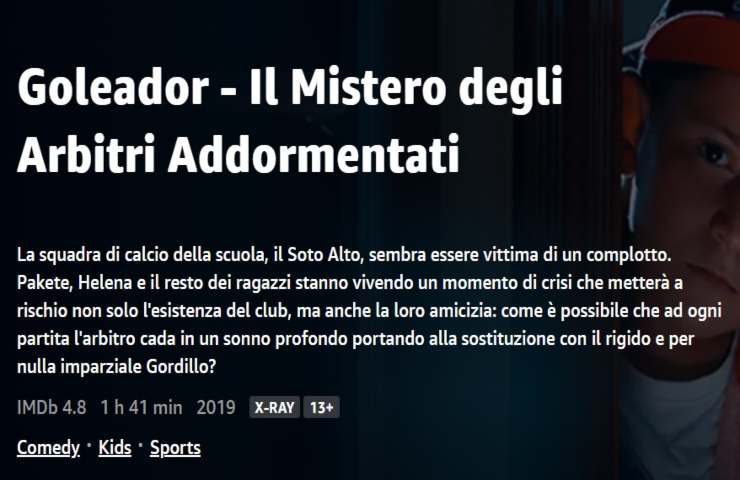 Goleador, il mistero degli arbitri addormentati, film su amazon prime